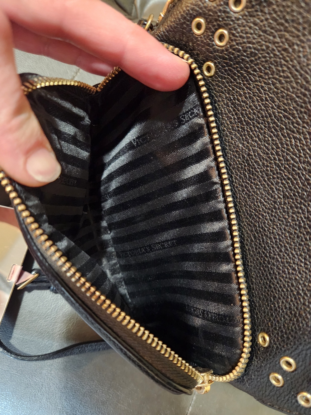 Victoria's Secret Black Mini Backpack with Gold Studs & Chain - Picture 9 of 13
